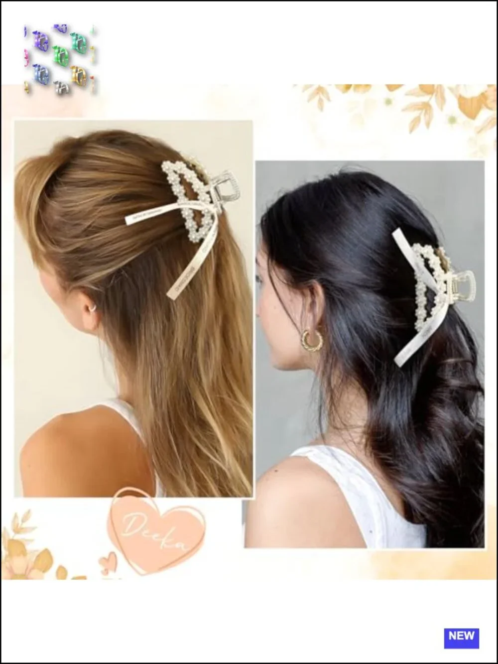 8 Pack Pearl Hair Claw Clips with Ribbon Bridesmaid Proposal Gifts